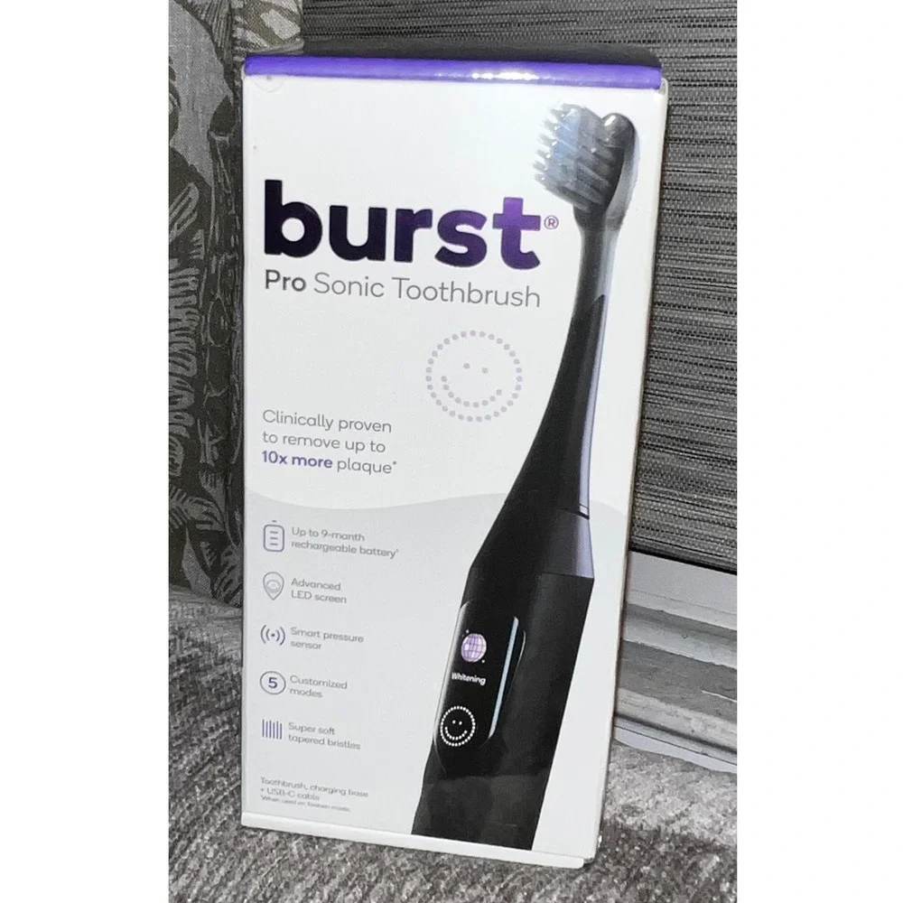 BURST Pro Sonic Toothbrush‎ Black Rechargeable Electric LED Screen Smart Sensor
